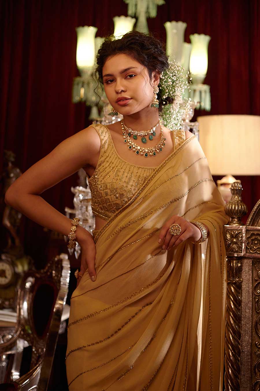 Gold Kanak Embroidered Saree Set