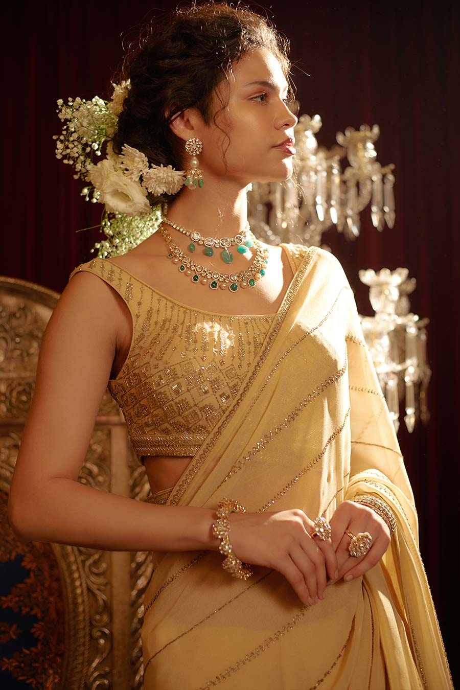 Gold Kanak Embroidered Saree Set