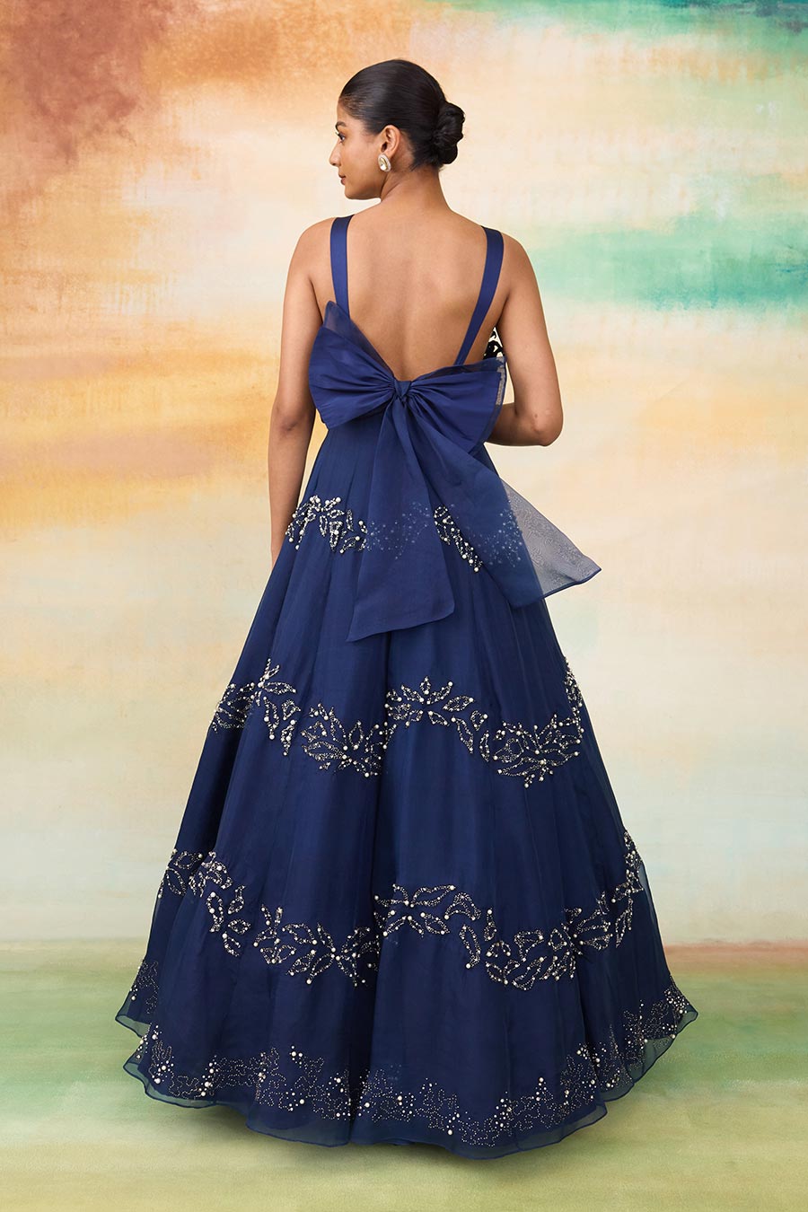 Midnight Blue Elsa 3D Cutwork Embroidered Gown