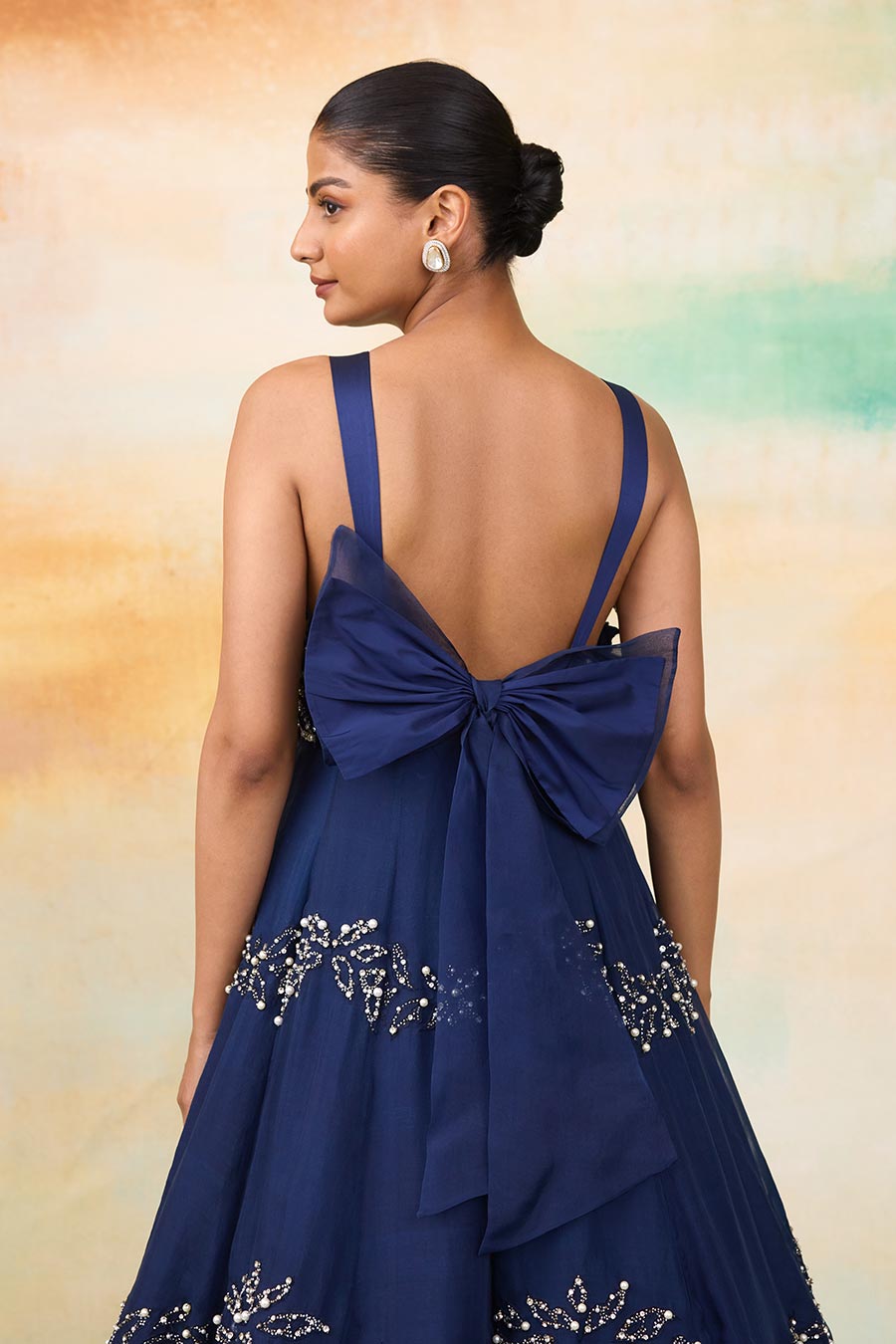Midnight Blue Elsa 3D Cutwork Embroidered Gown