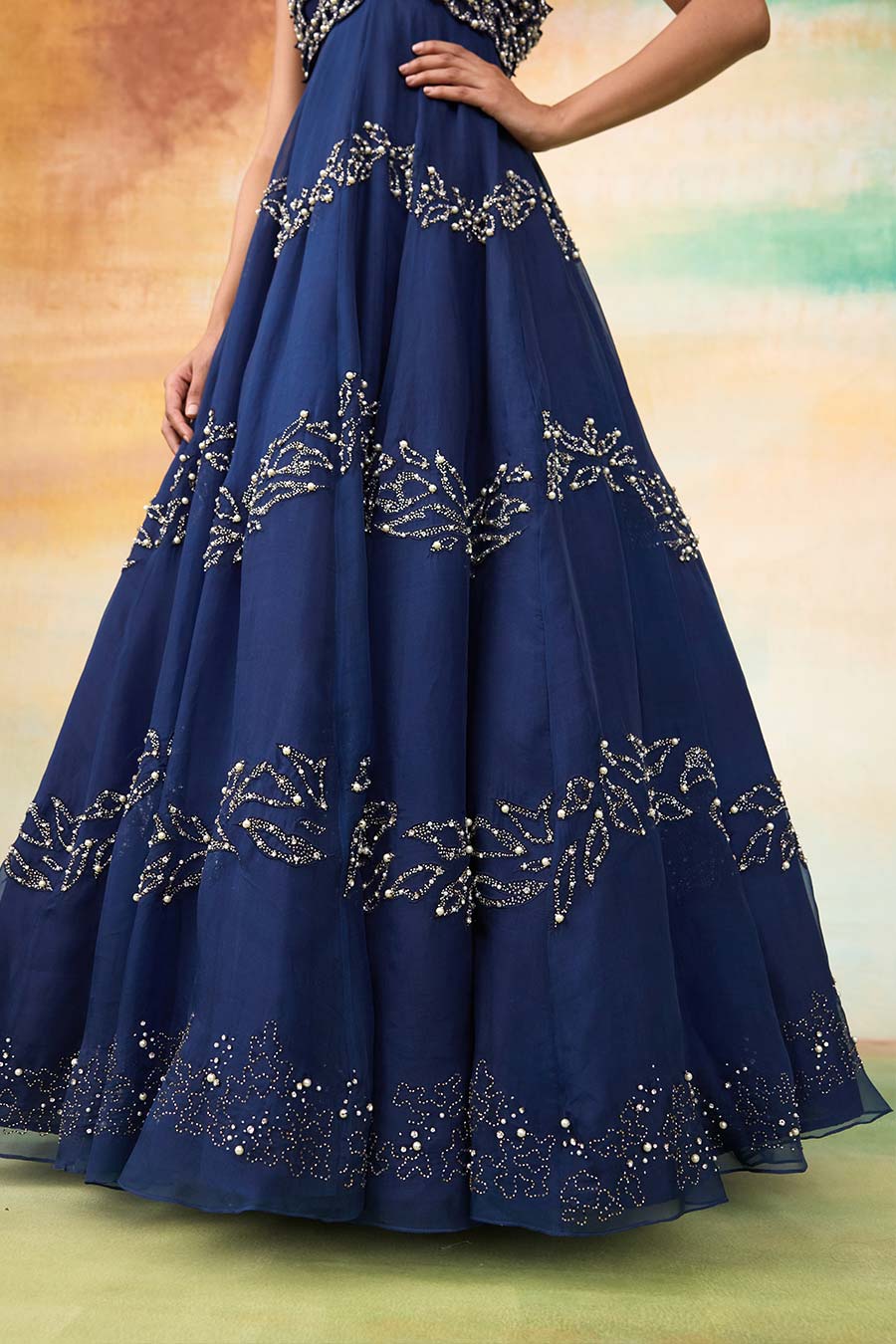 Midnight Blue Elsa 3D Cutwork Embroidered Gown