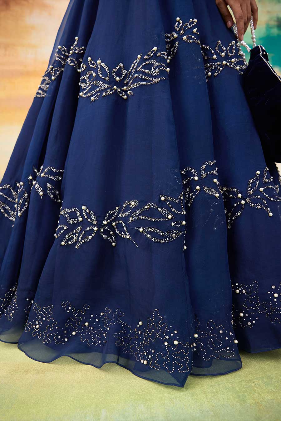 Midnight Blue Elsa 3D Cutwork Embroidered Gown