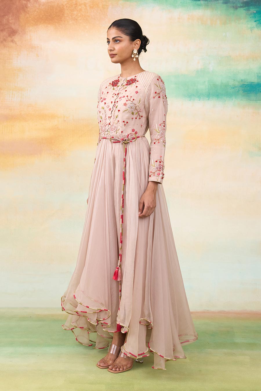 Rose Pink Embroidered Long Dress