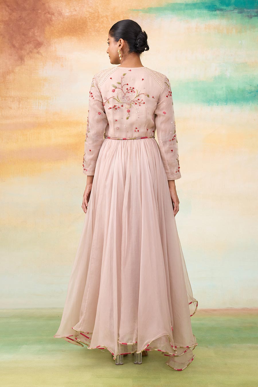 Rose Pink Embroidered Long Dress