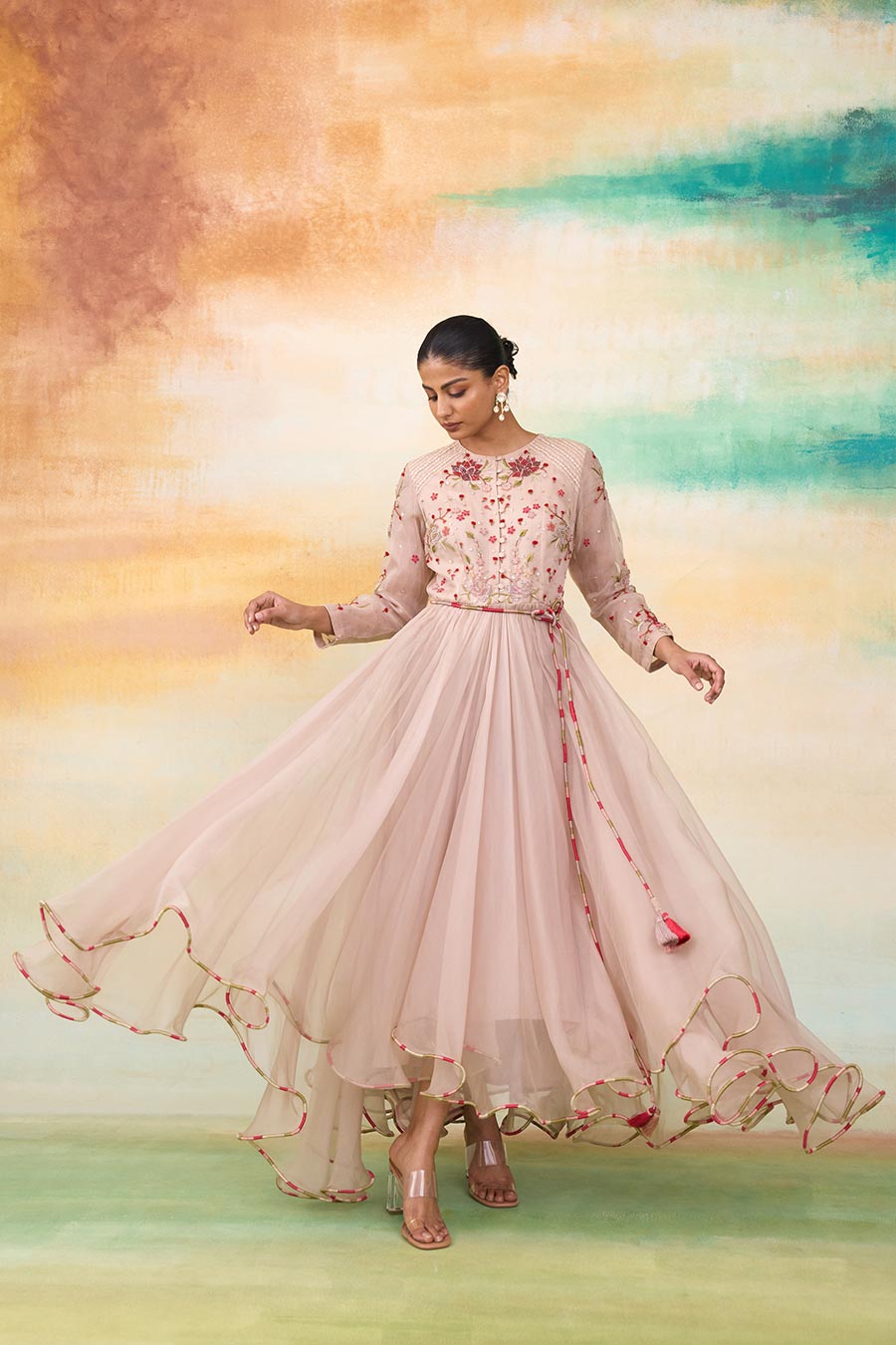 Rose Pink Embroidered Long Dress