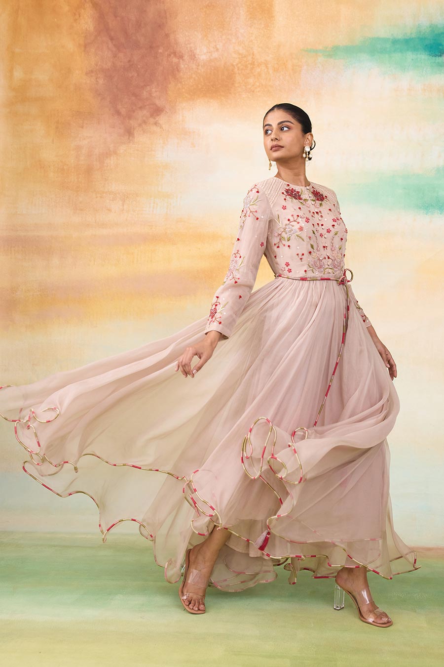 Rose Pink Embroidered Long Dress