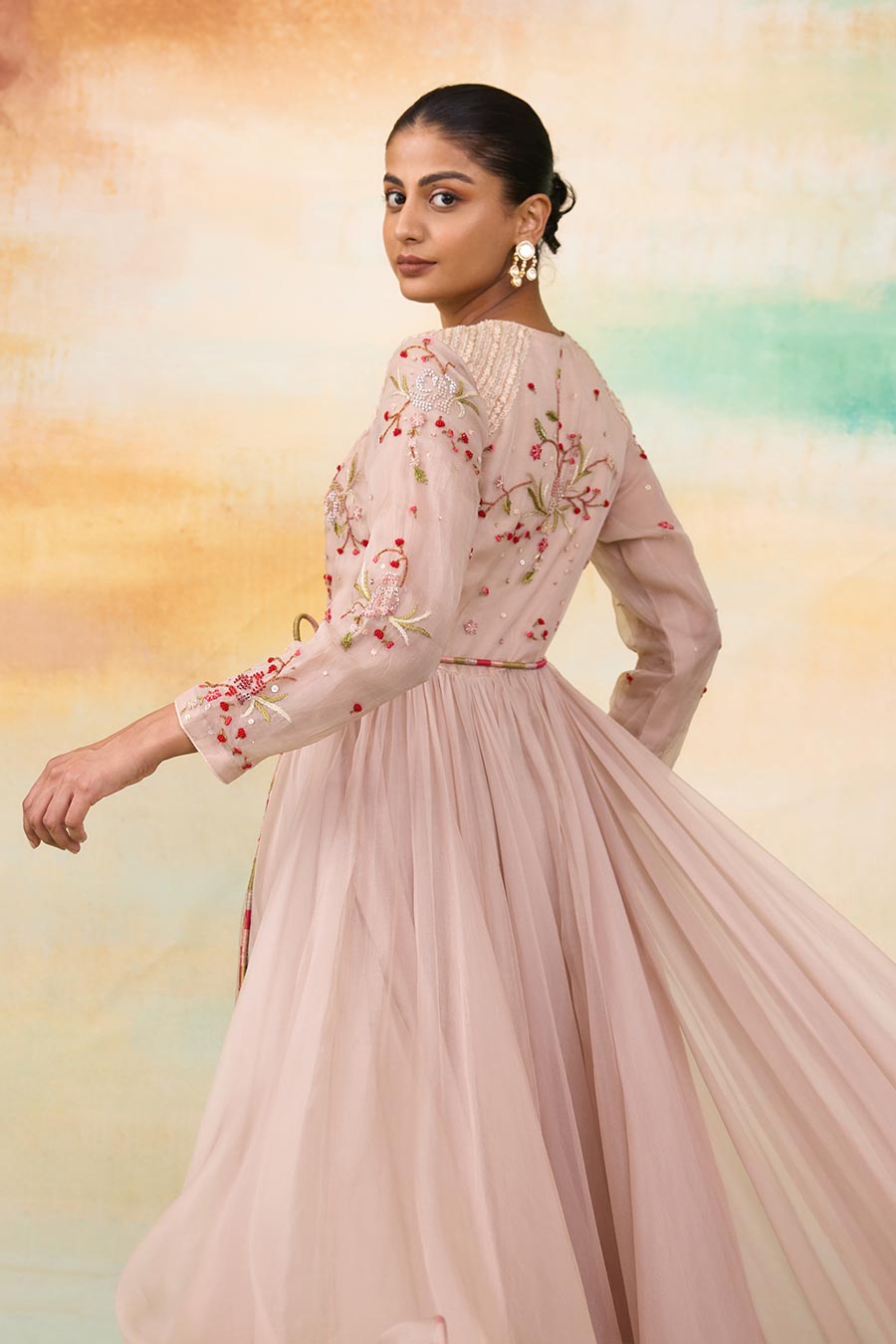 Rose Pink Embroidered Long Dress