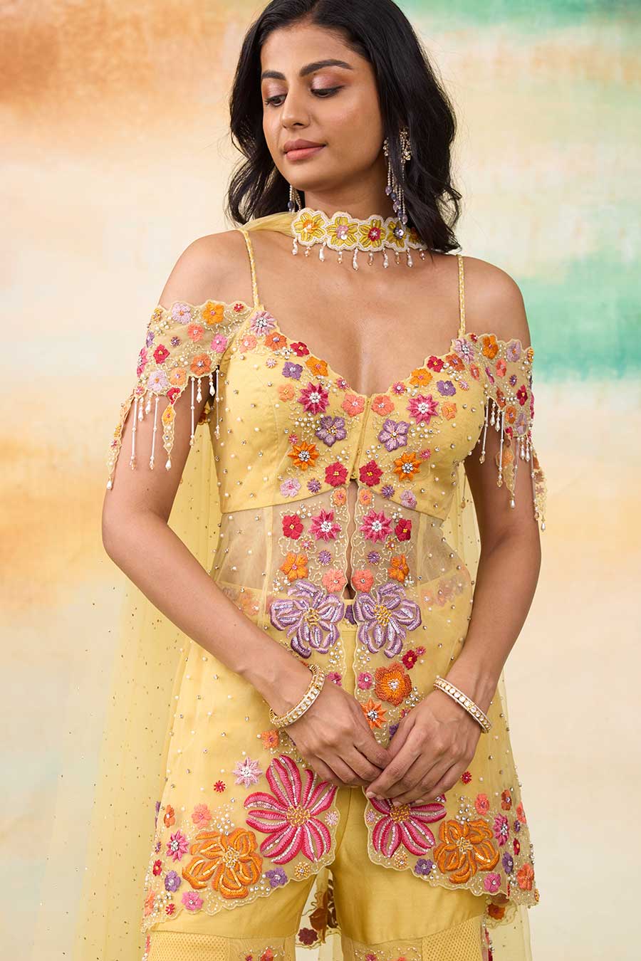 Sunrise Yellow Mulan Embroidered Gharara Set