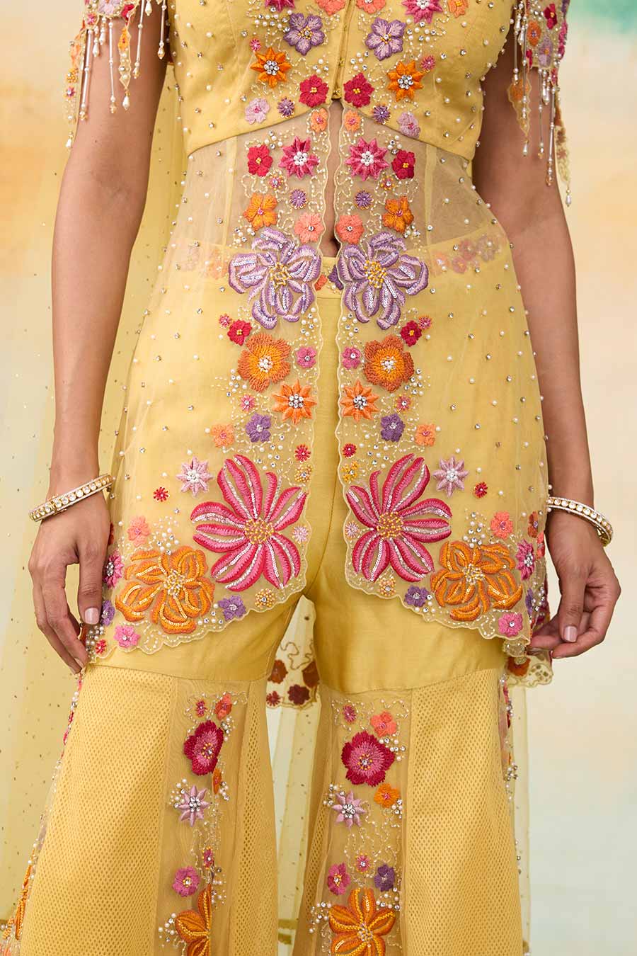Sunrise Yellow Mulan Embroidered Gharara Set