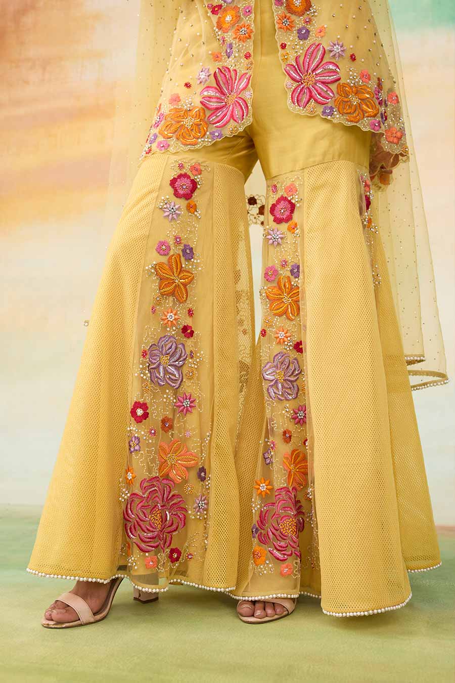 Sunrise Yellow Mulan Embroidered Gharara Set