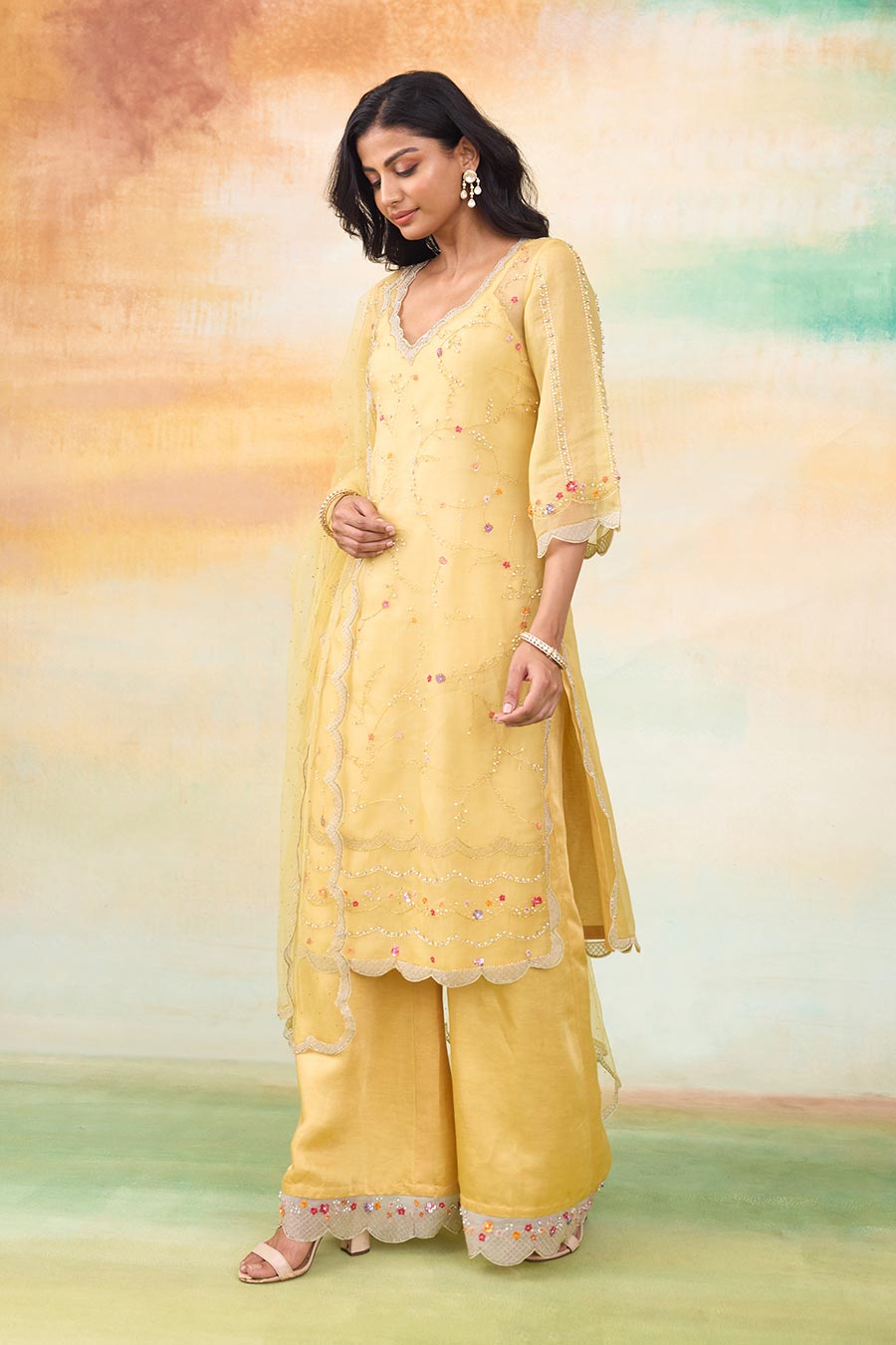 Sunrise Yellow Amira Embroidered Kurta Set