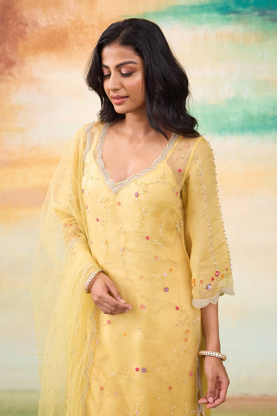 Sunrise Yellow Amira Embroidered Kurta Set