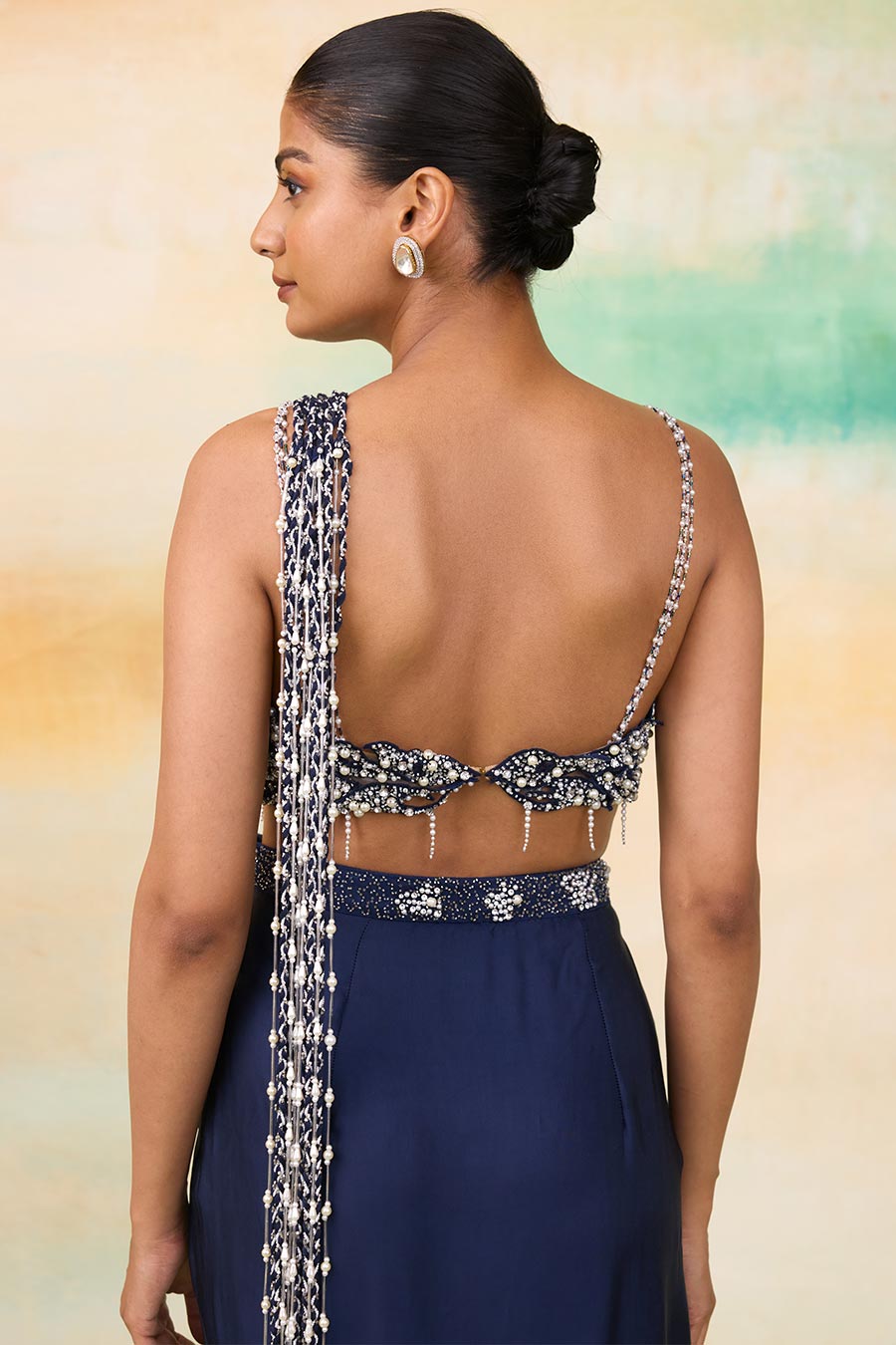 Blue Tiana Embroidered Pre-Draped Saree Set