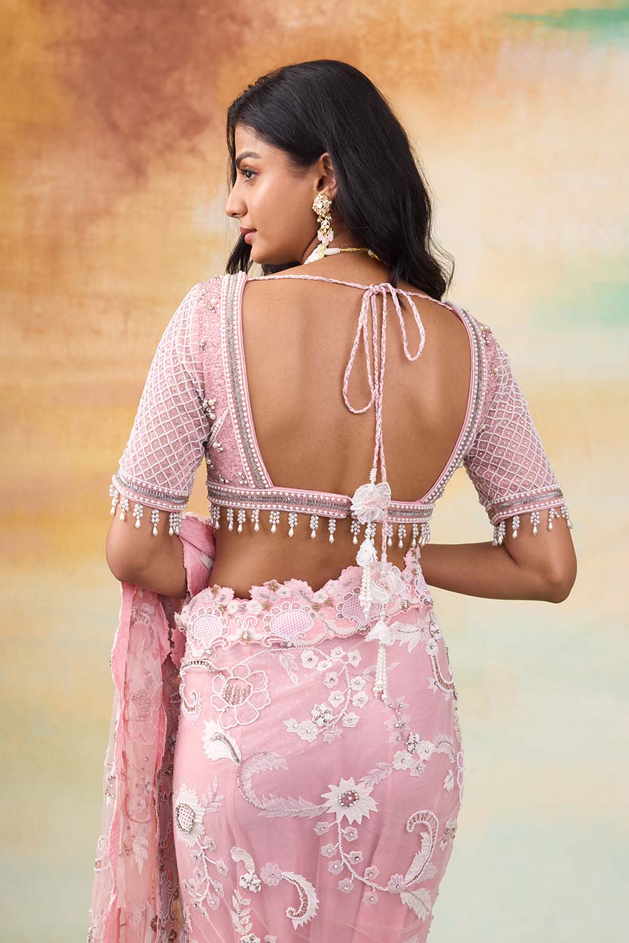 Blossom Pink Elsa Embroidered Saree Set