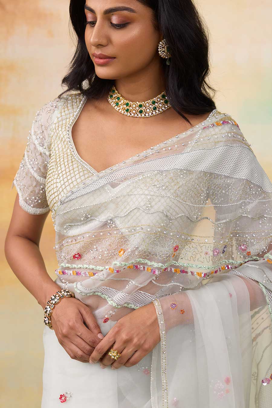 Serene Green Elena Embroidered Saree Set