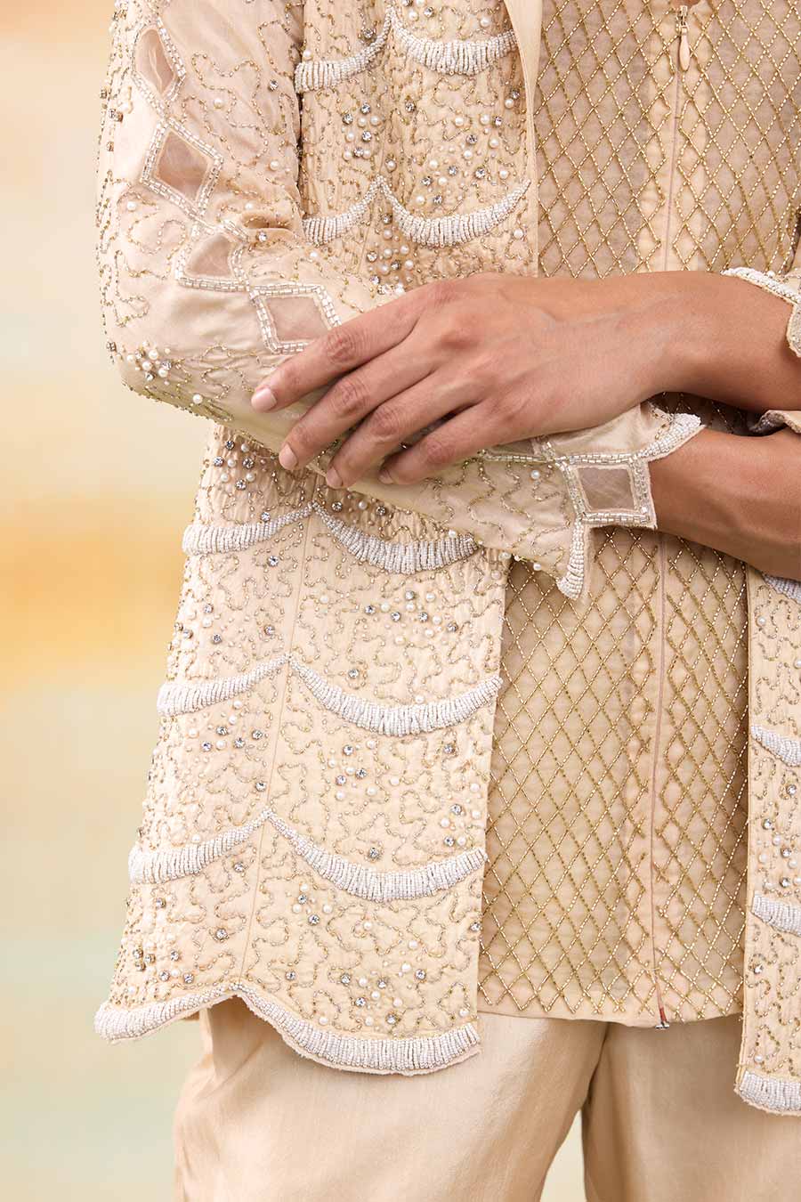 Golden Jasmine Embroidered Jacket & Pant Co-Ord Set