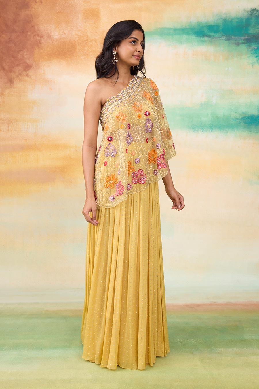 Yellow Cecily Embroidered Top & Skirt Co-Ord Set