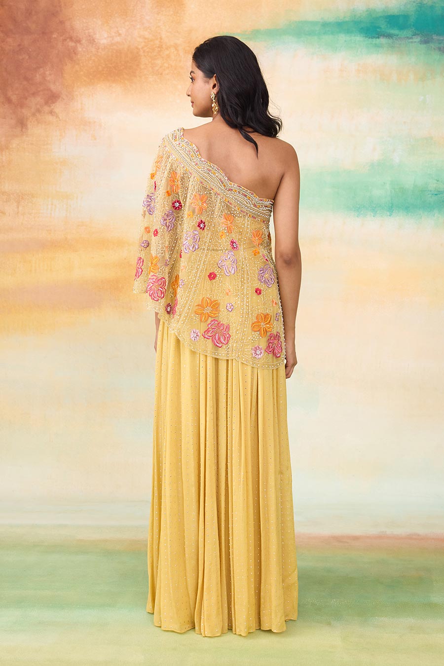 Yellow Cecily Embroidered Top & Skirt Co-Ord Set