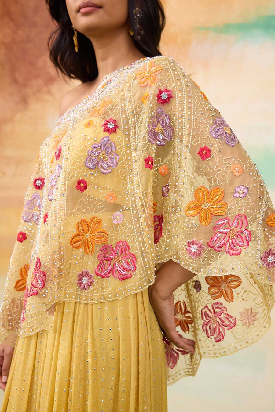 Yellow Cecily Embroidered Top & Skirt Co-Ord Set