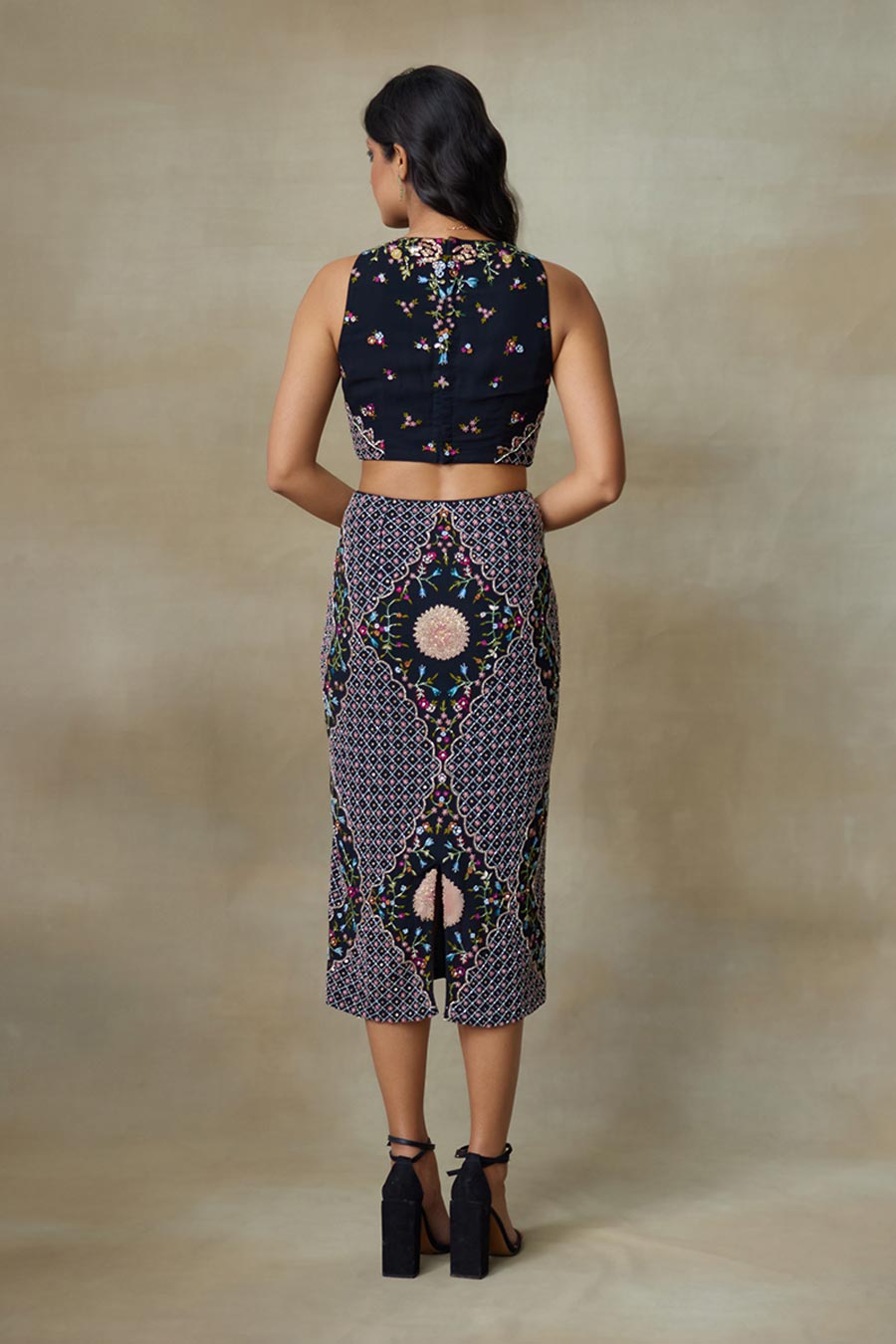 Black Kestrel Embroidered Top & Skirt Co-Ord Set
