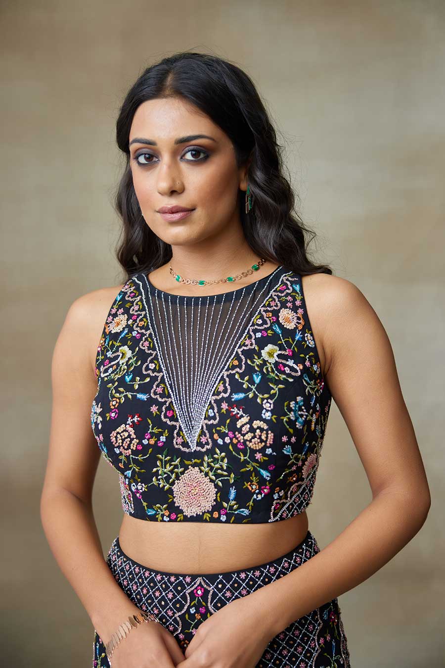 Black Kestrel Embroidered Top & Skirt Co-Ord Set
