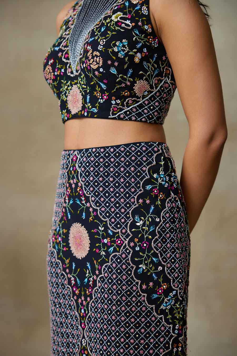 Black Kestrel Embroidered Top & Skirt Co-Ord Set