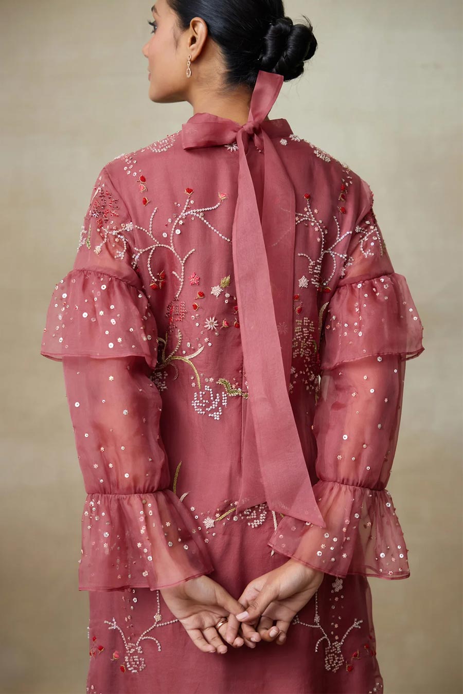 Rust Pink Rosewood Embroidered Short Dress