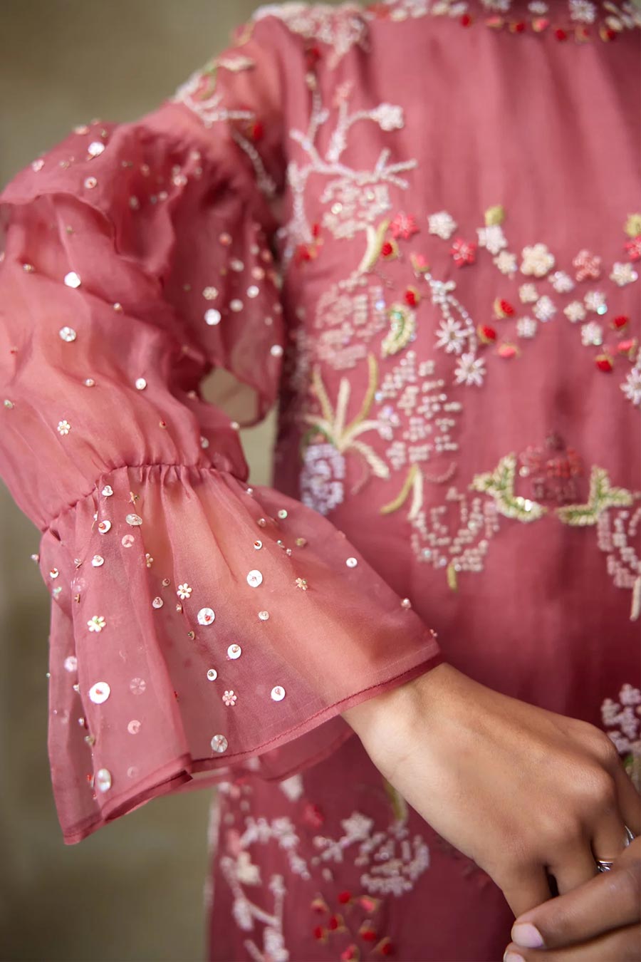 Rust Pink Rosewood Embroidered Short Dress