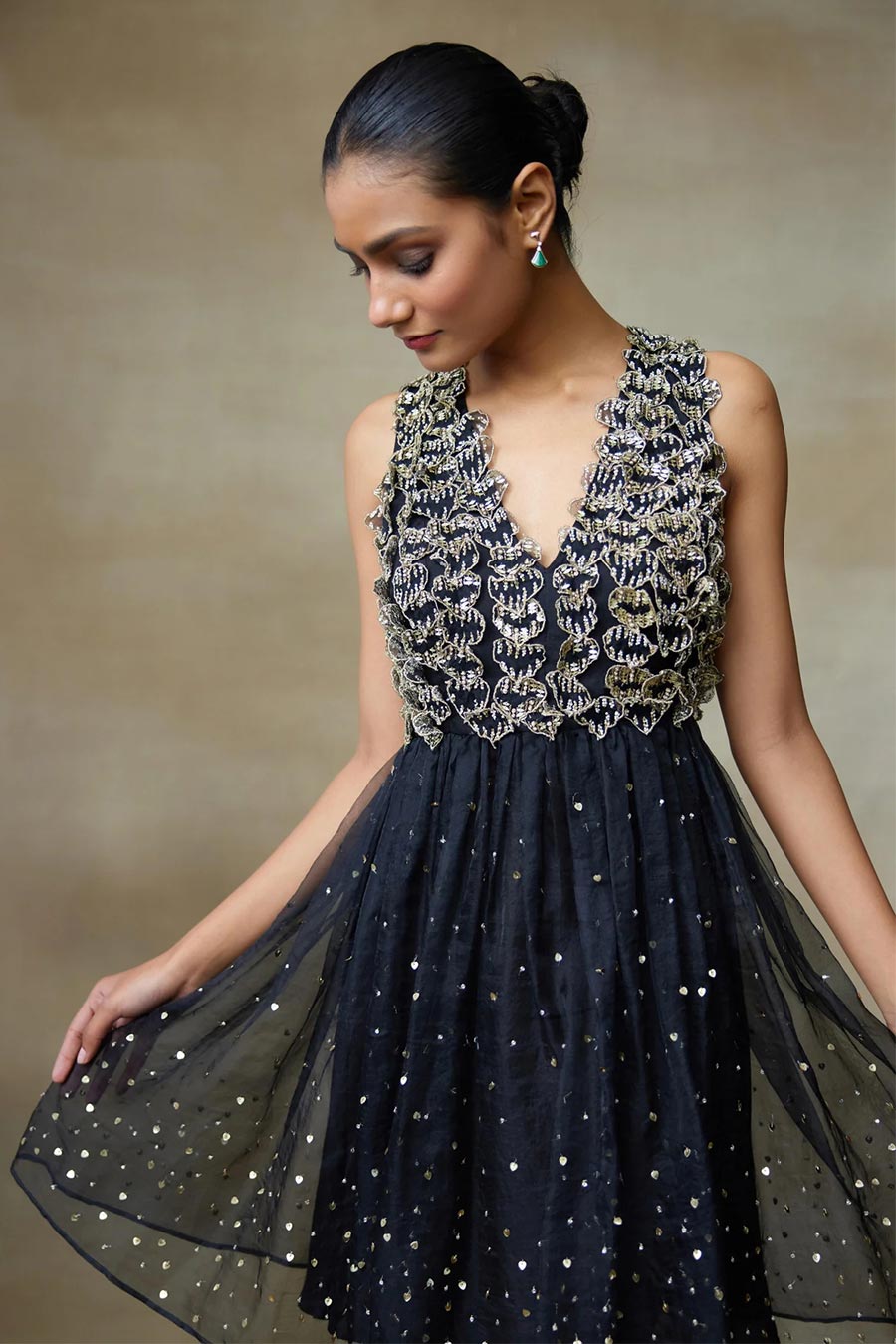 Black Galaxy 3D Heart Embroidered Dress