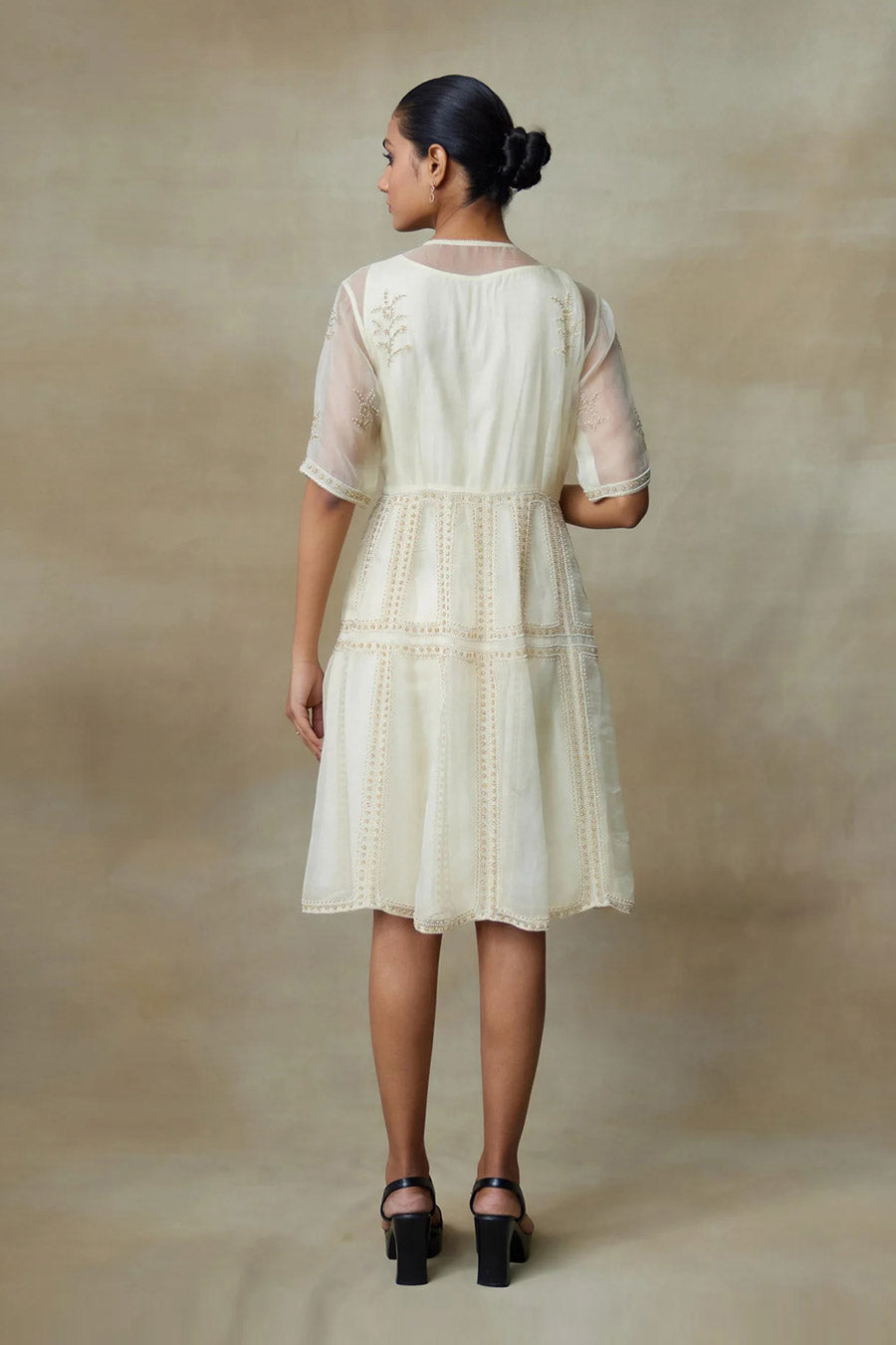 Ivory Feather Embroidered Dress