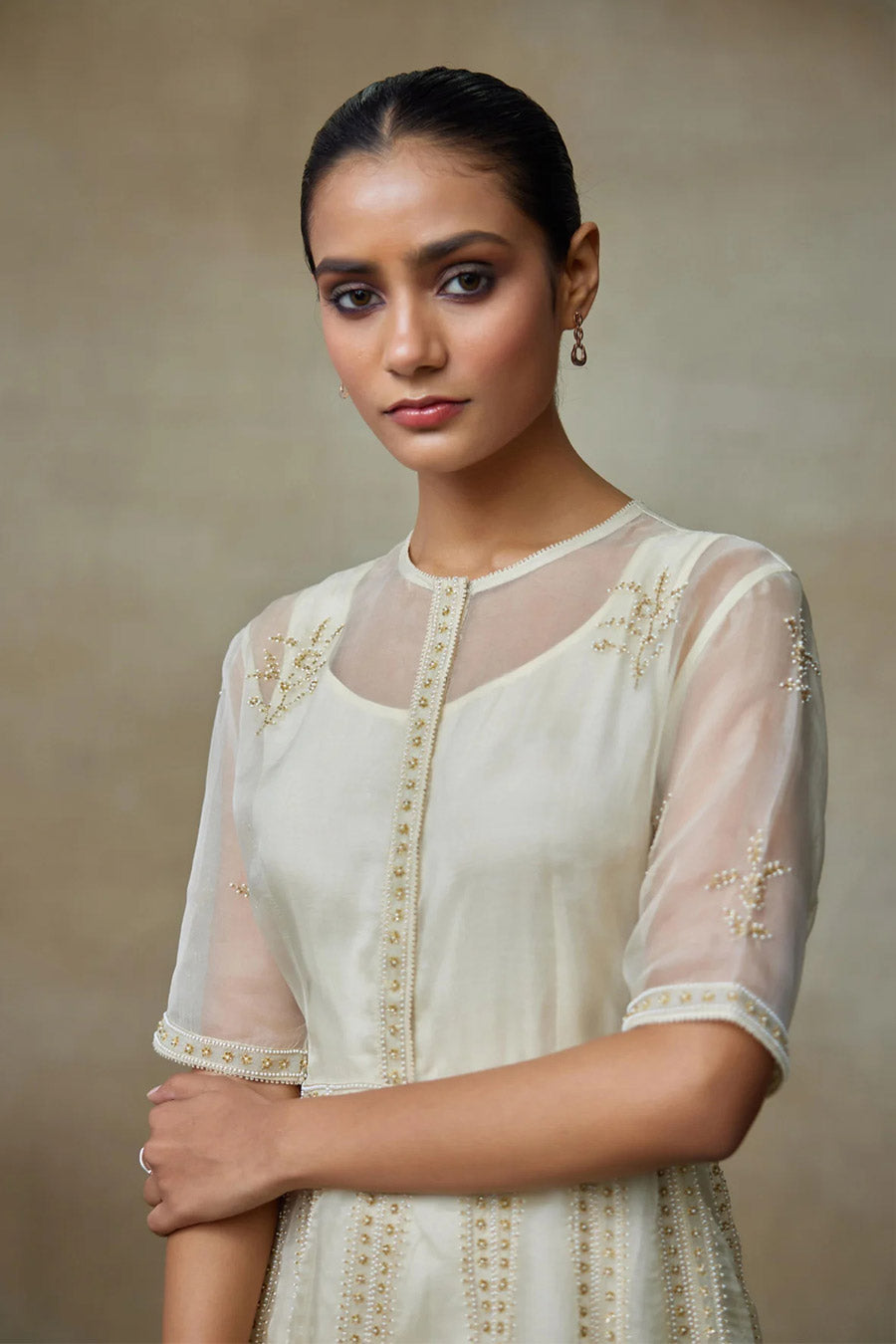 Ivory Feather Embroidered Dress