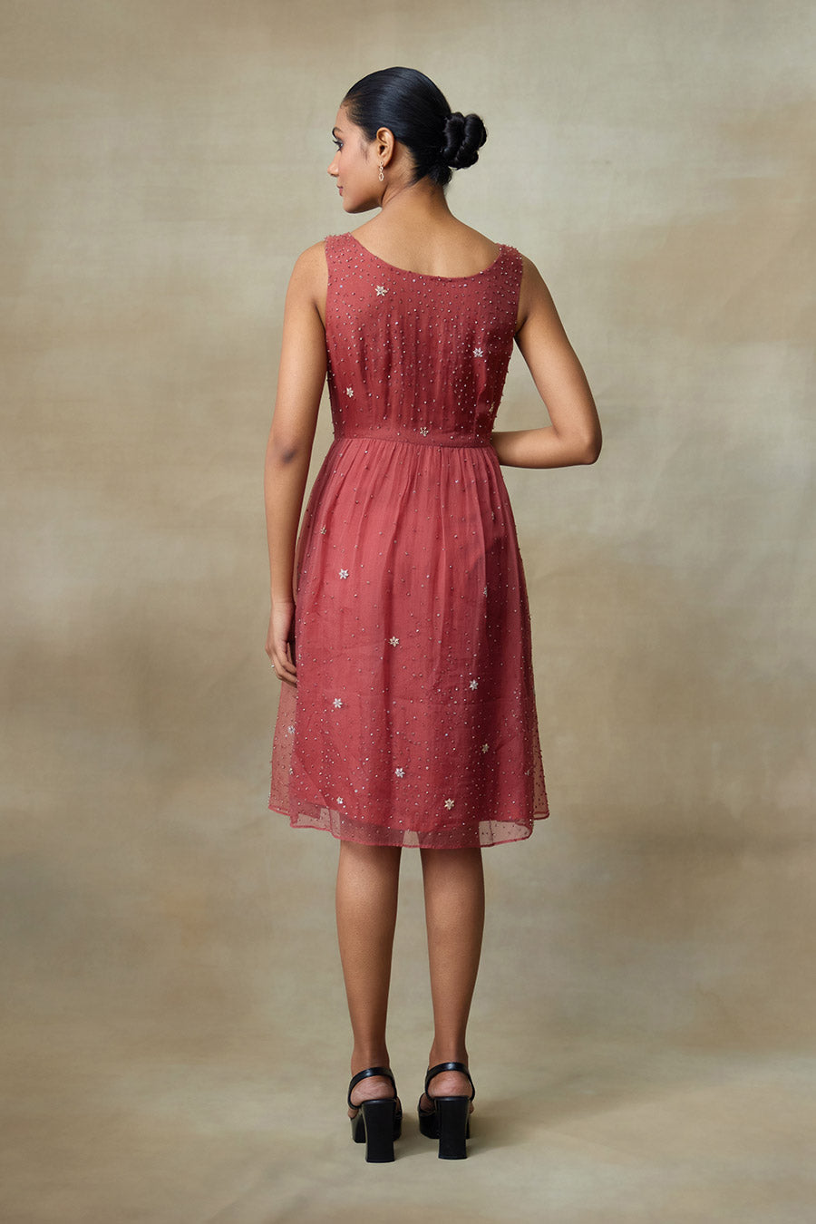 Wine Hand-Embellished Dress