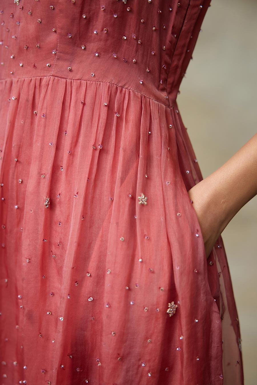 Wine Hand-Embellished Dress