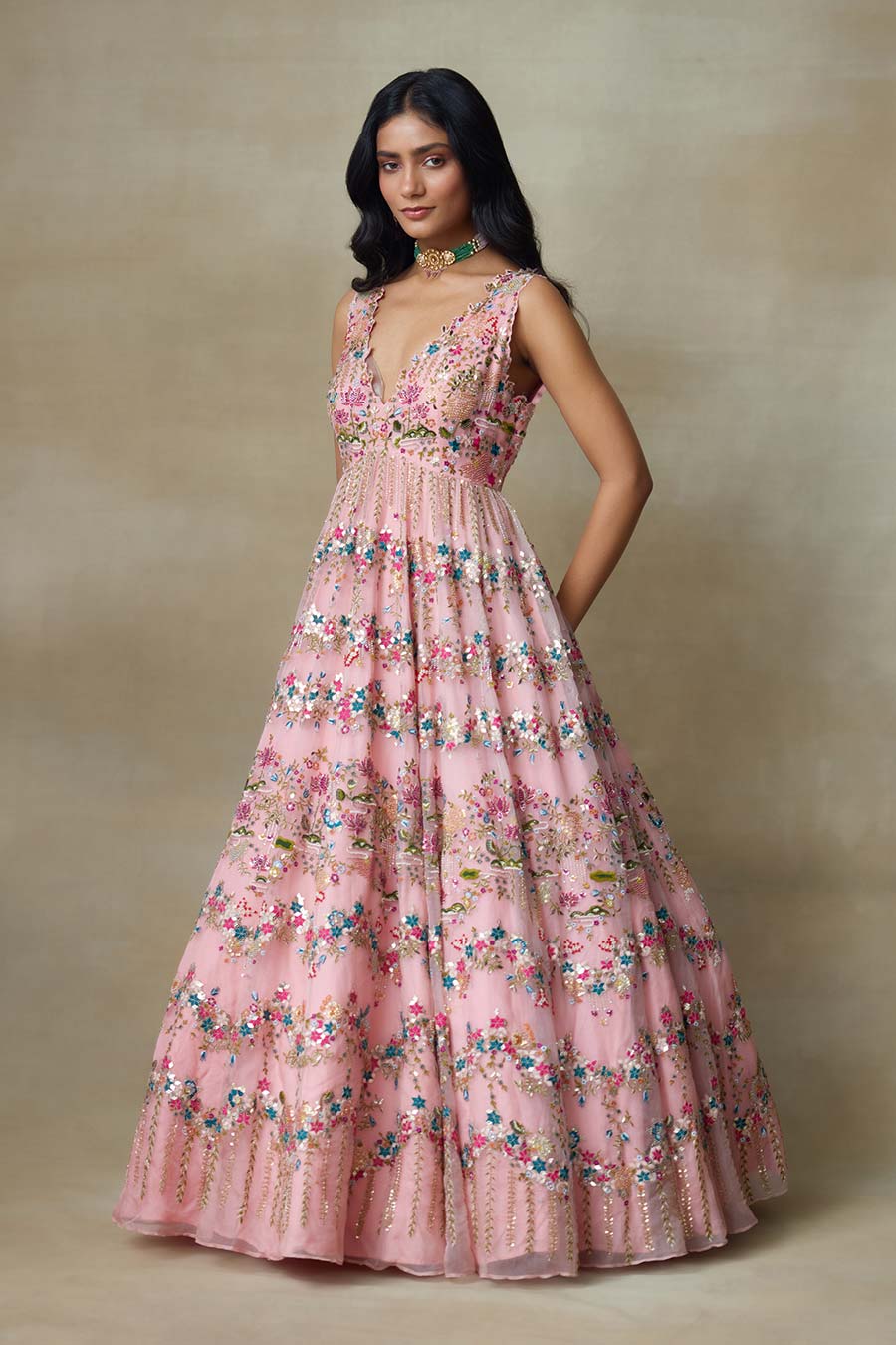 Flamingo Dove Embroidered Gown