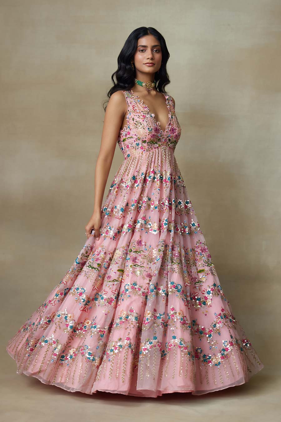 Flamingo Dove Embroidered Gown