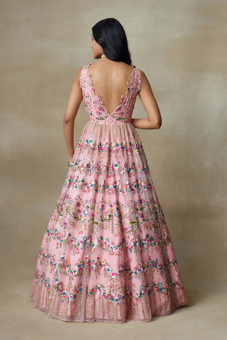 Flamingo Dove Embroidered Gown