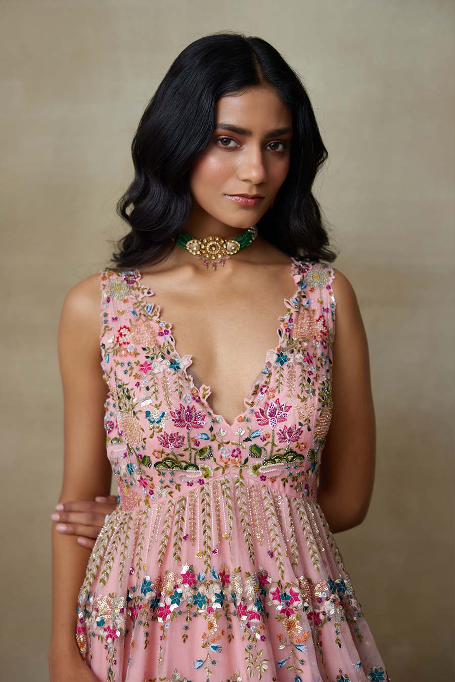 Flamingo Dove Embroidered Gown