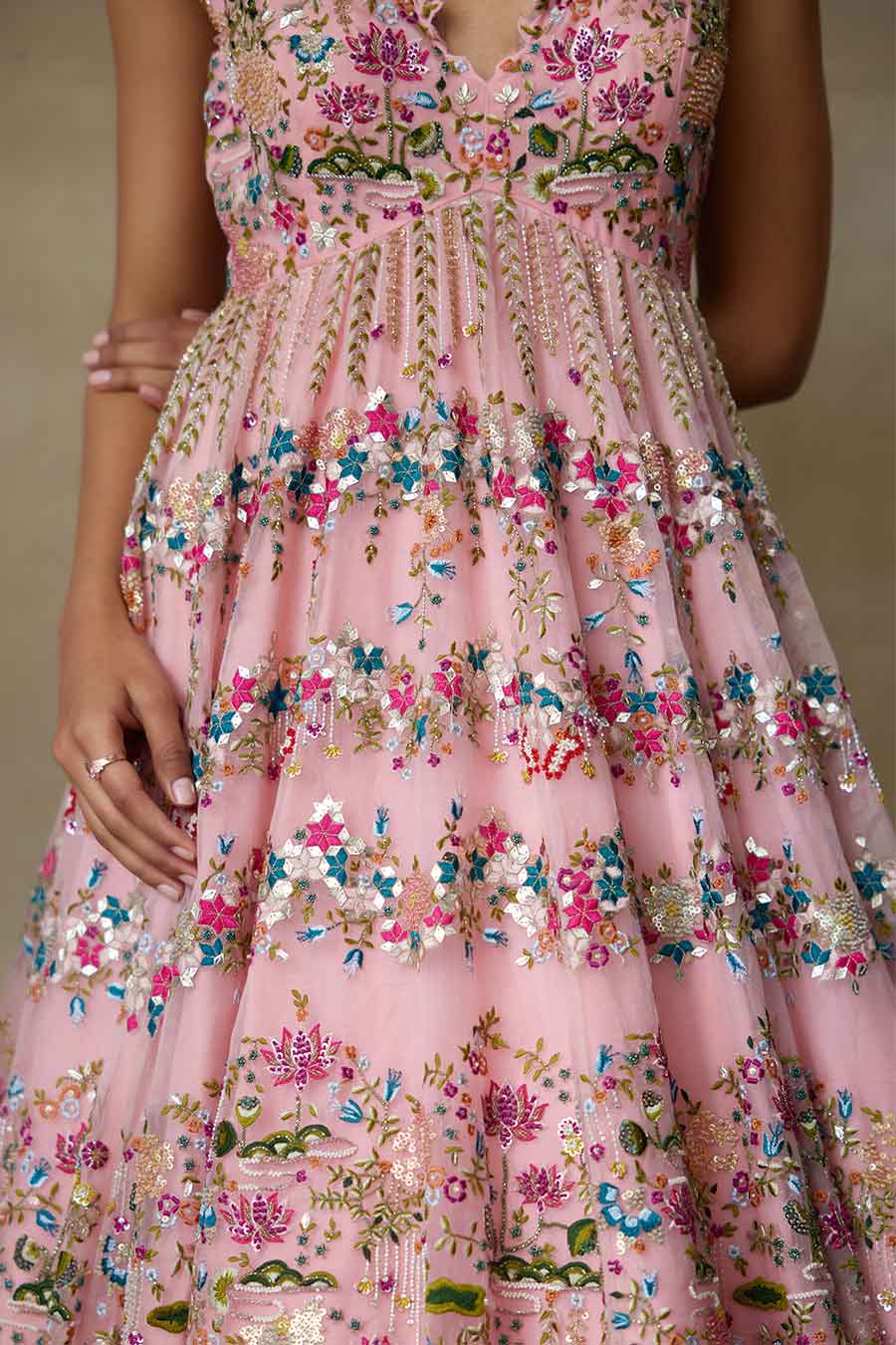 Flamingo Dove Embroidered Gown