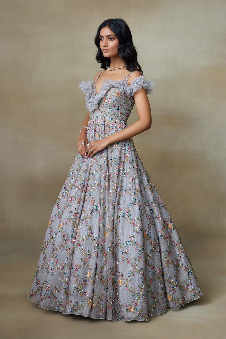 Grey Sparrow Embroidered Gown