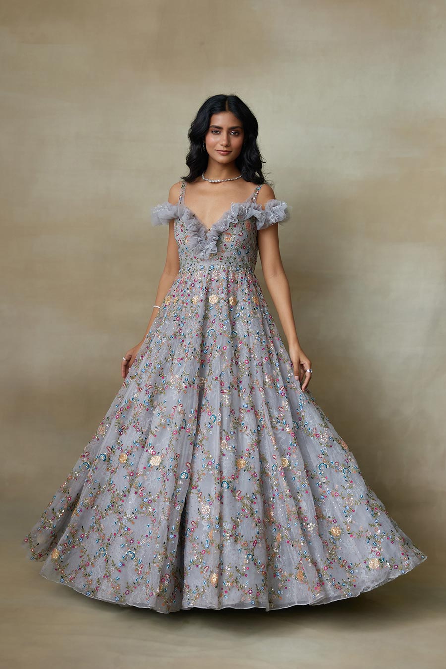 Grey Sparrow Embroidered Gown