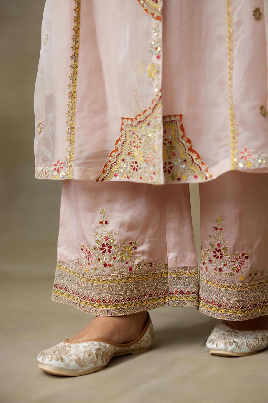 Frosty Pink Kite Embroidered Kurta Set With Jacket