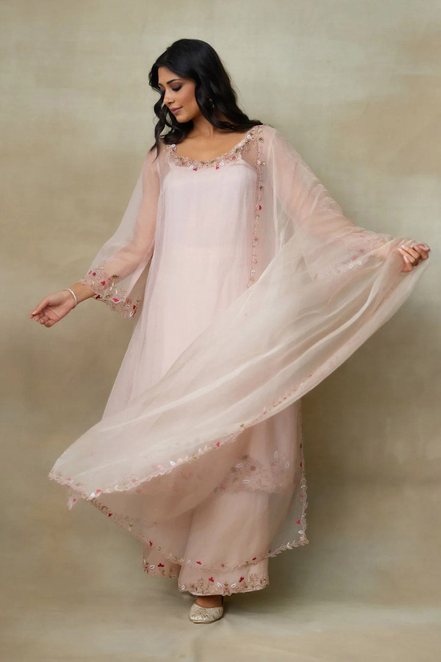 Rose Pink Wind Embroidered Kurta Set