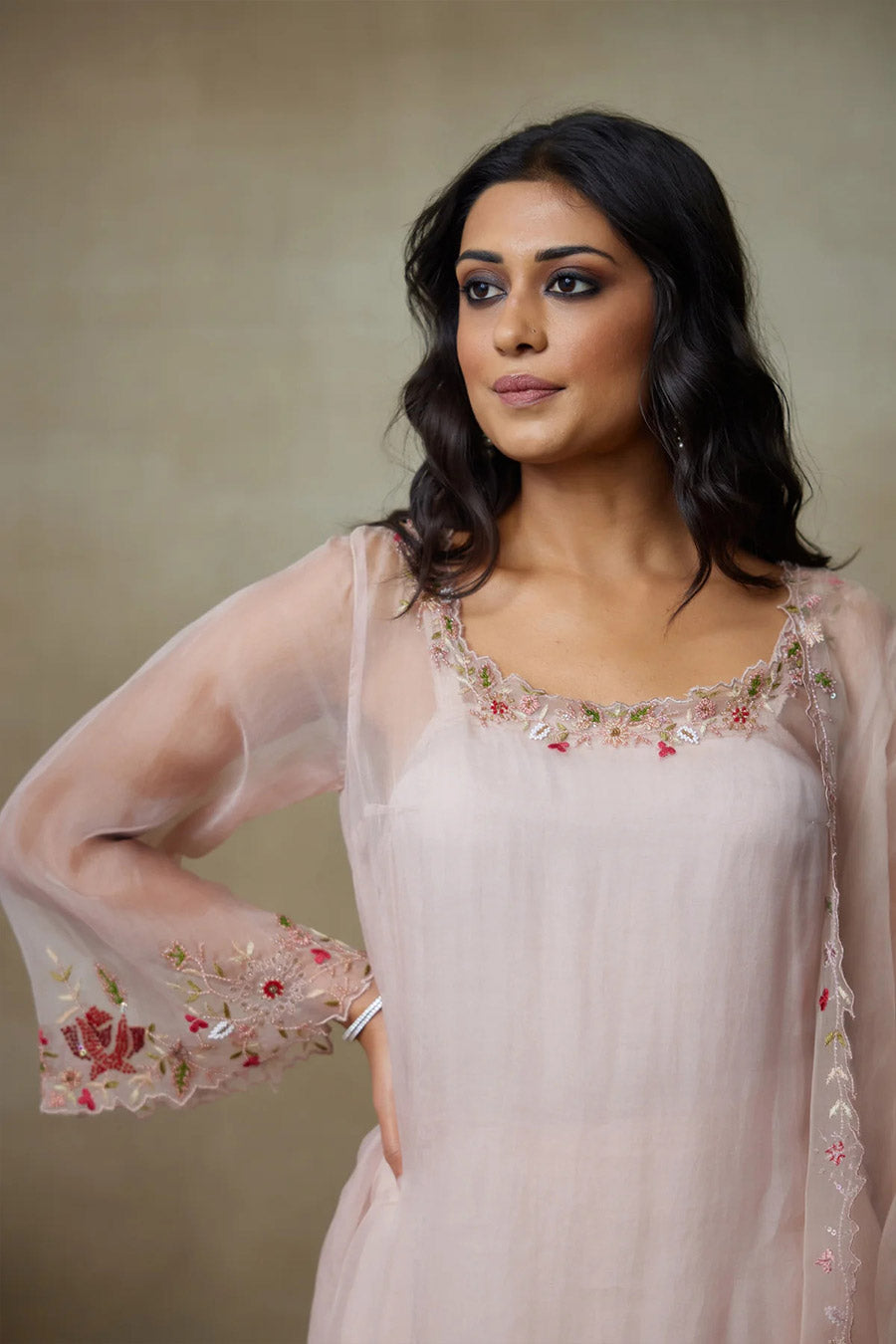Rose Pink Wind Embroidered Kurta Set