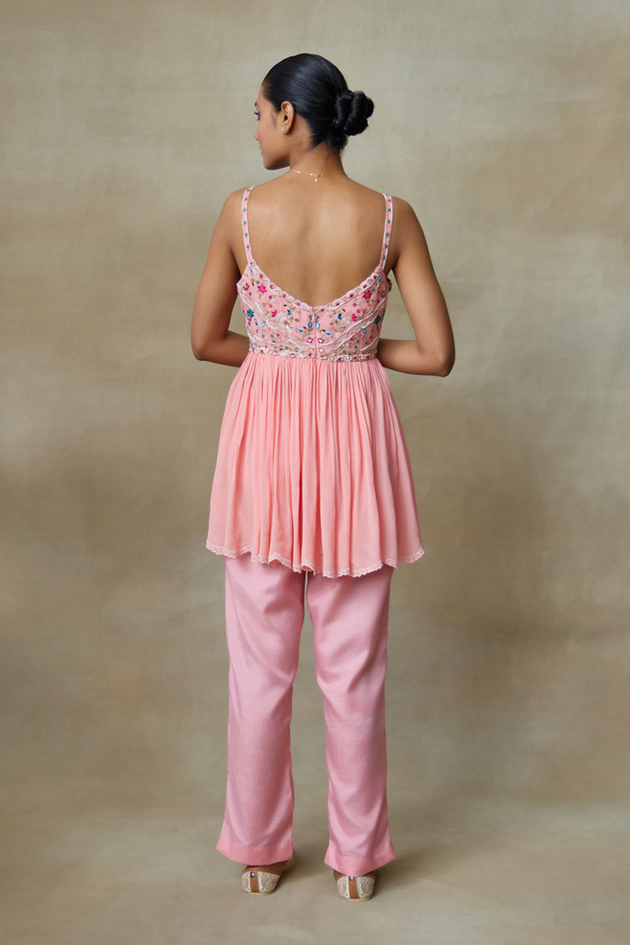 Flamingo Pink Embroidered Top & Pant Co-Ord Set