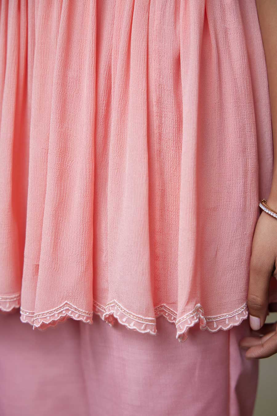 Flamingo Pink Embroidered Top & Pant Co-Ord Set