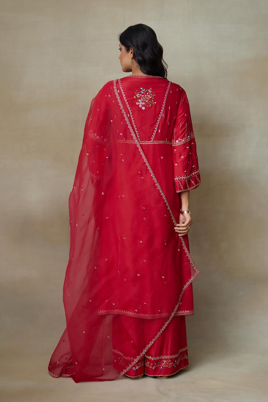 Sindoori Red Pelican Embroidered Kurta Set