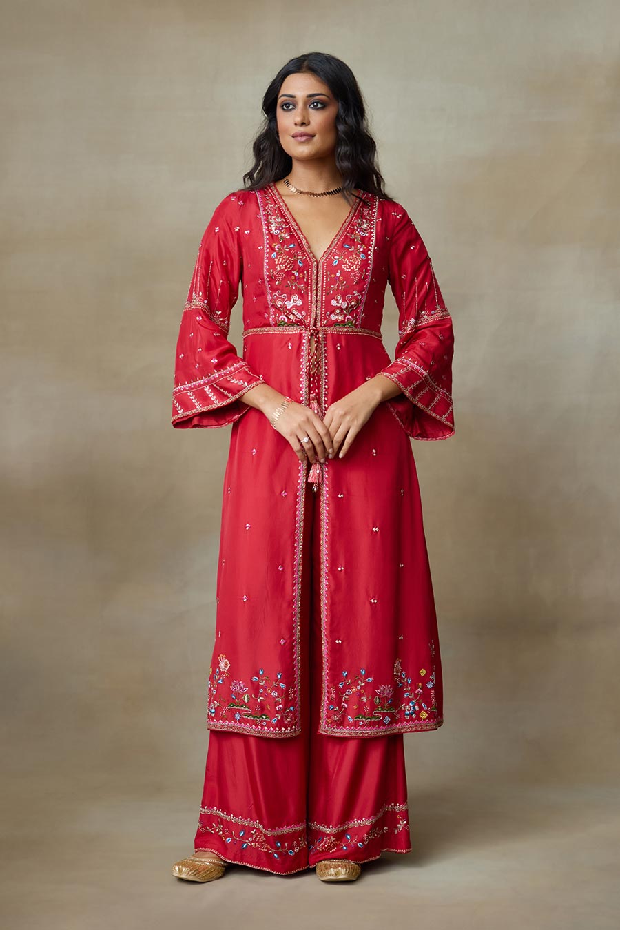 Sindoori Red Pelican Embroidered Kurta Set