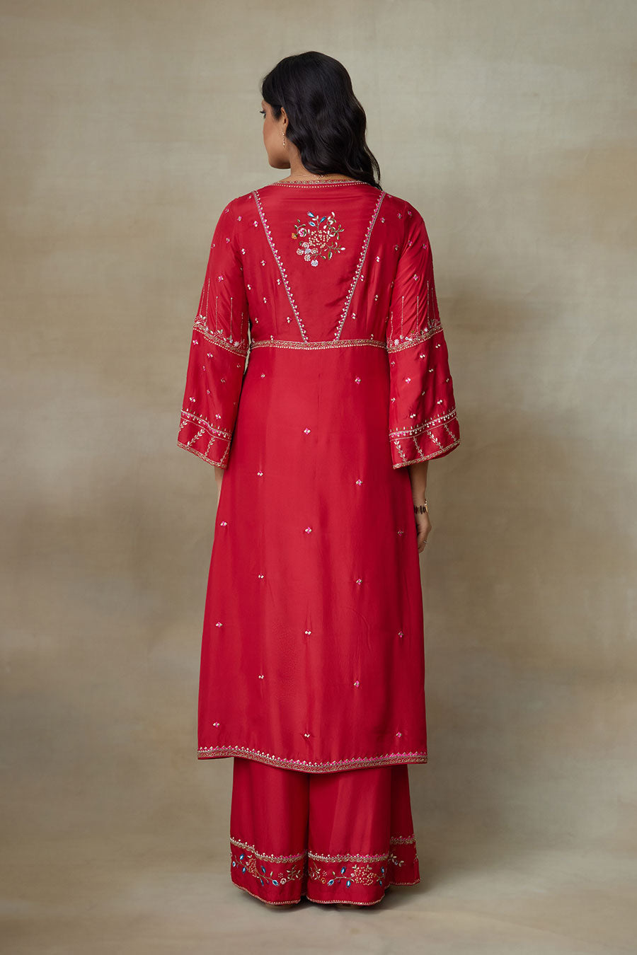 Sindoori Red Pelican Embroidered Kurta Set