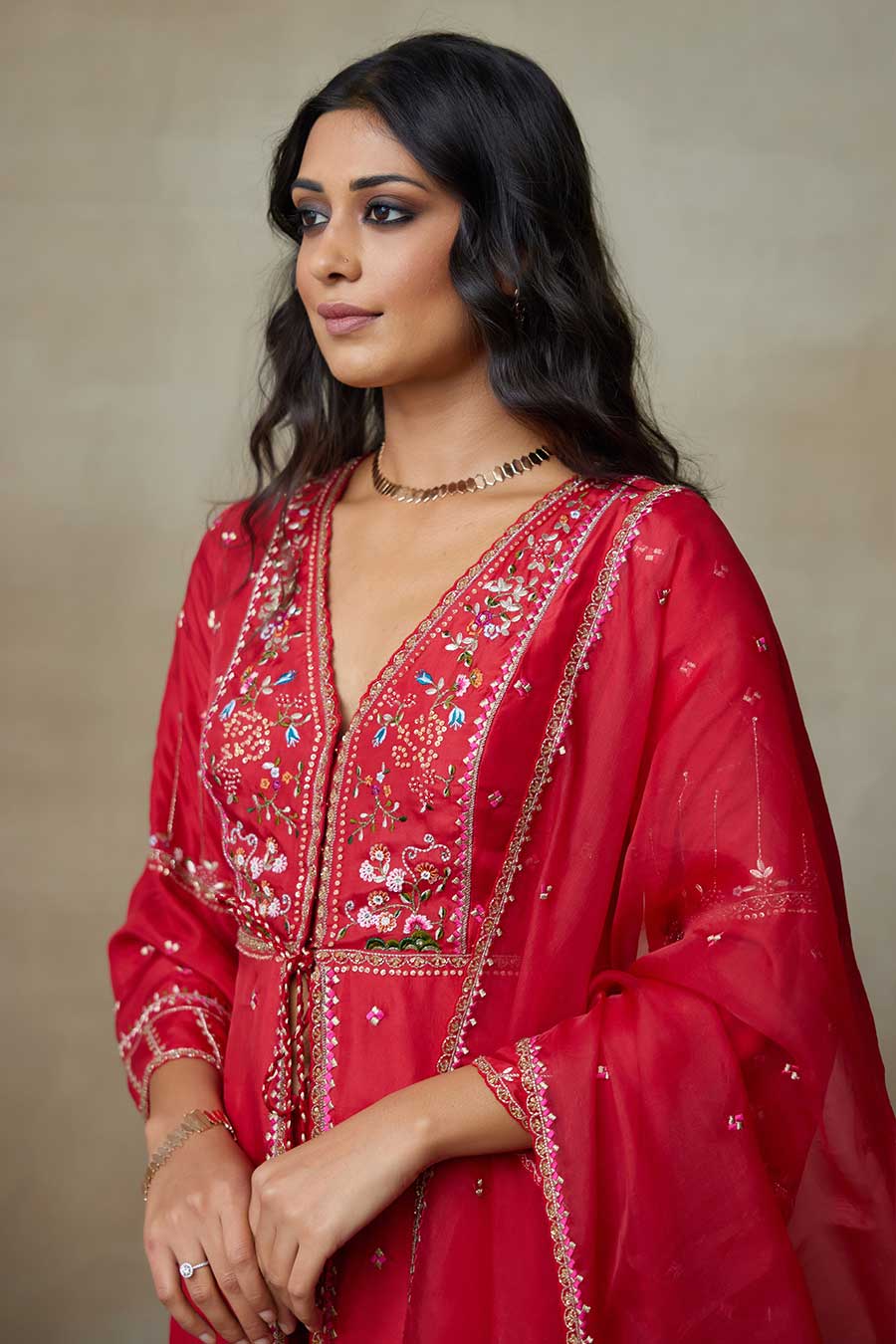 Sindoori Red Pelican Embroidered Kurta Set