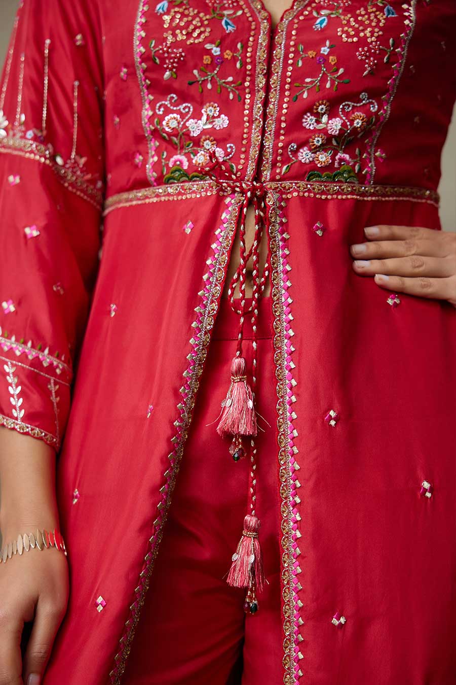 Sindoori Red Pelican Embroidered Kurta Set